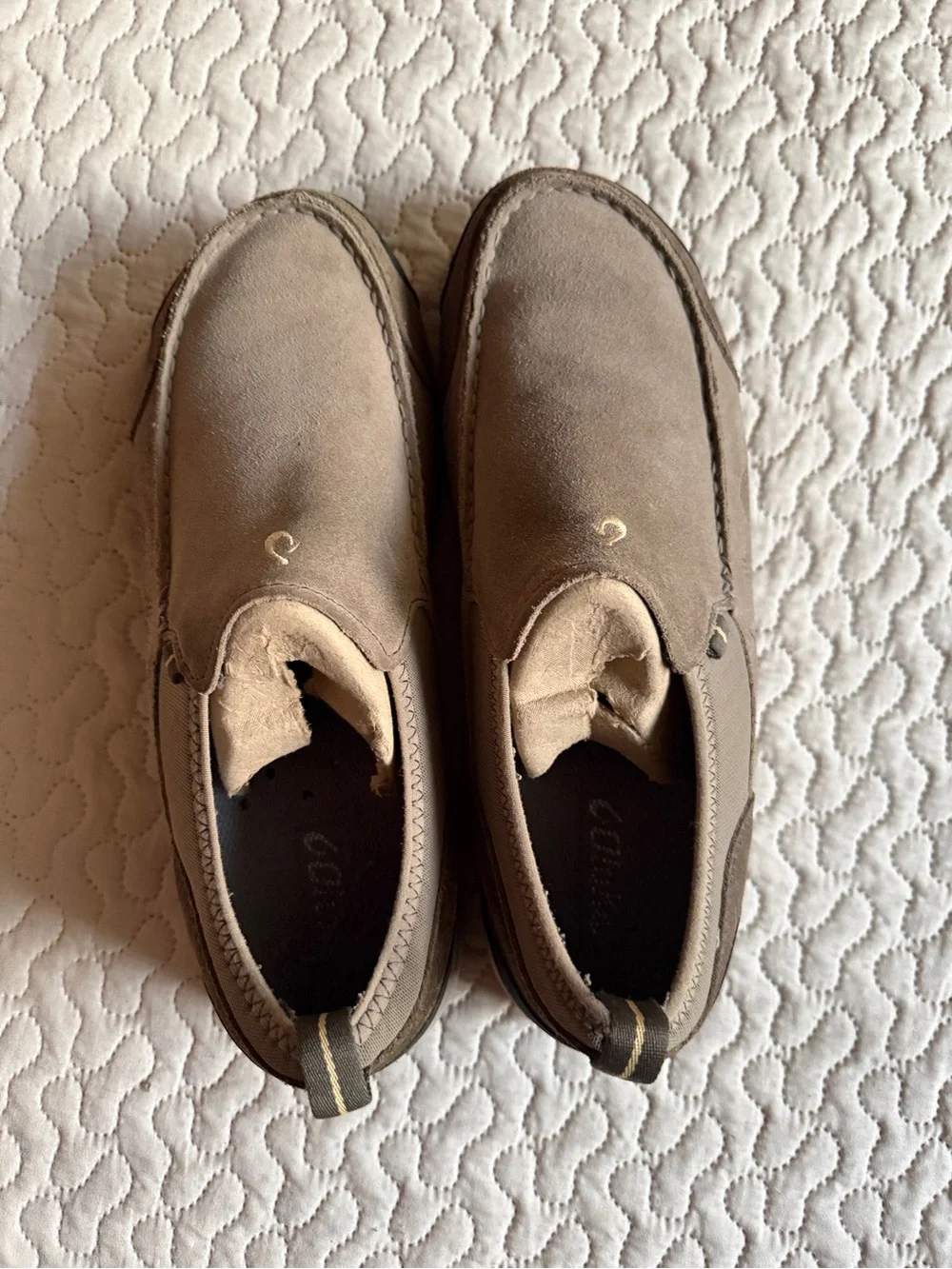 Olukai Men’s Tan Suede Leather Moc Toe Slip-On Loafers Walking Shoes Size 11